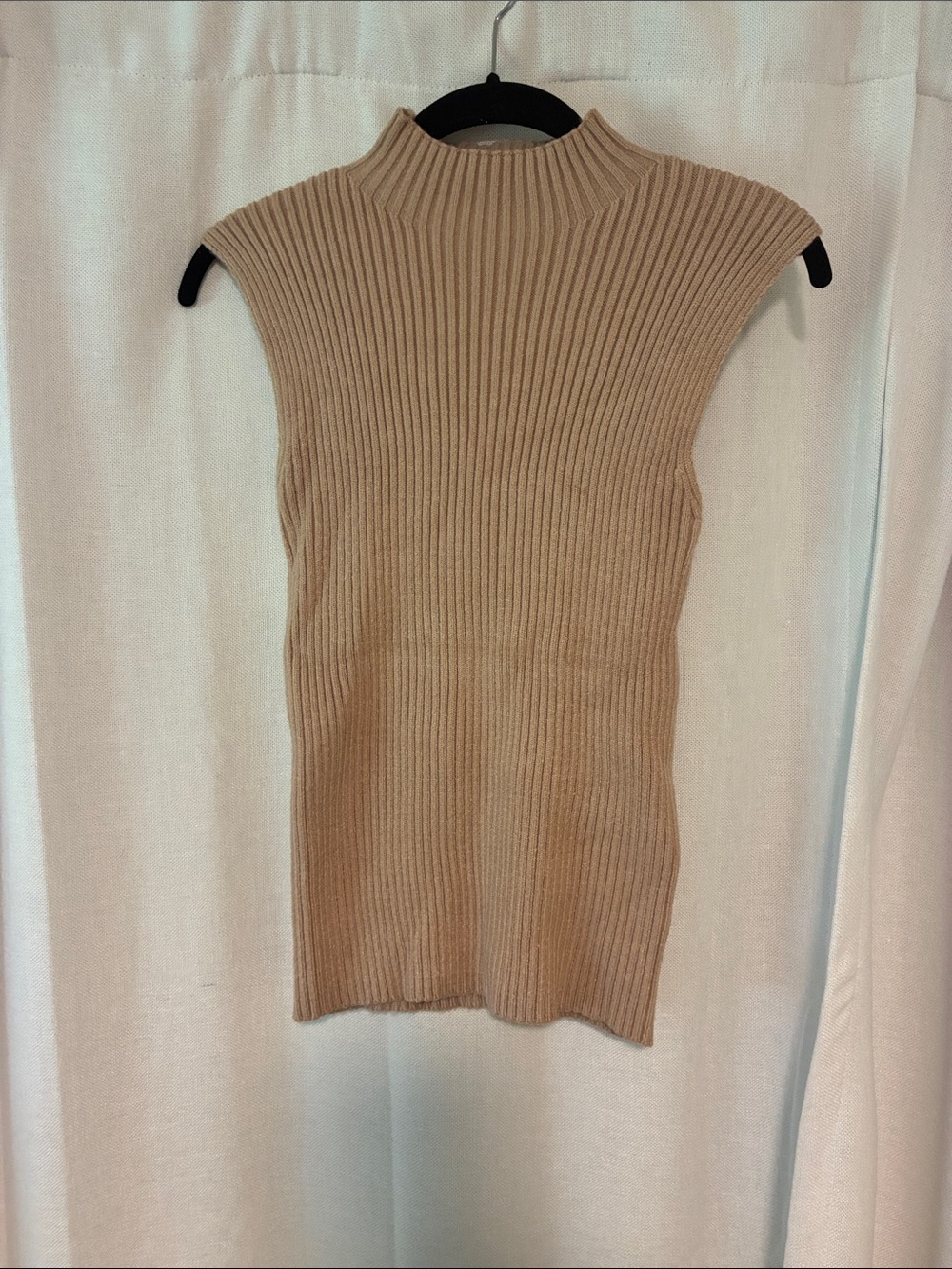 Ribbed Sleeveless Mock Neck Top - Camel